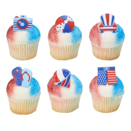 Patriotic Cake Topper All American Summer Beach Theme Cake Rings 12/PKG